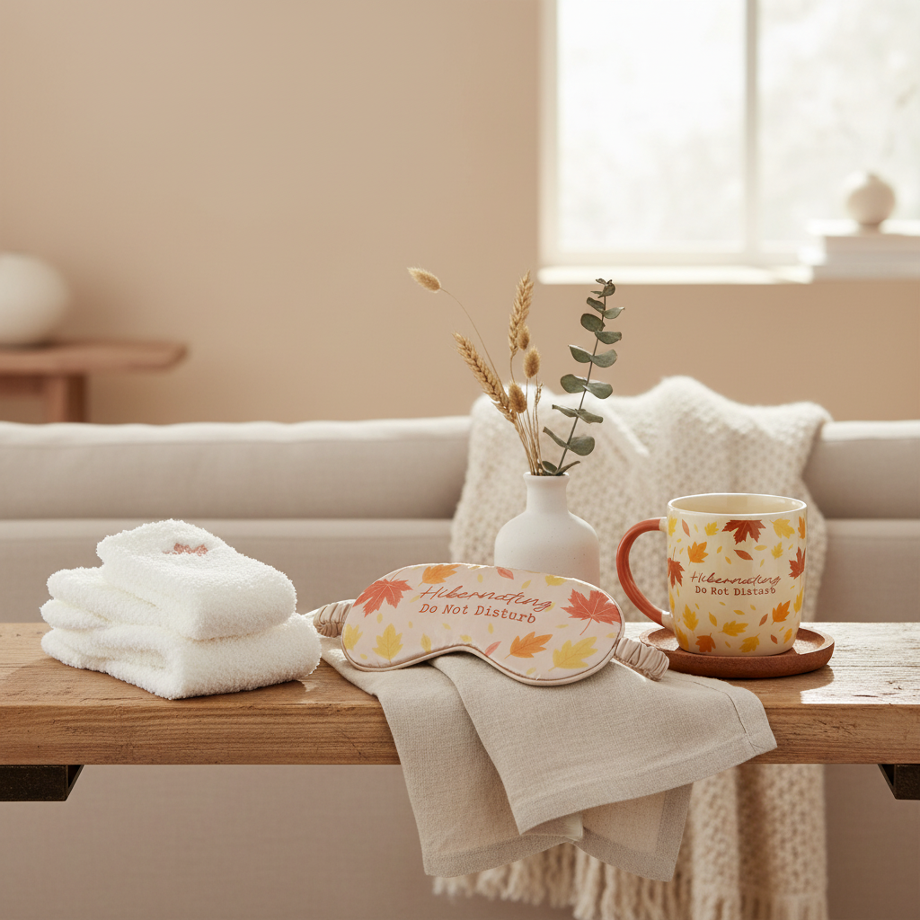 Autumn Hibernation Kit with Mug, Socks and Eye Mask | Cosy Autumn Gift Set for Her