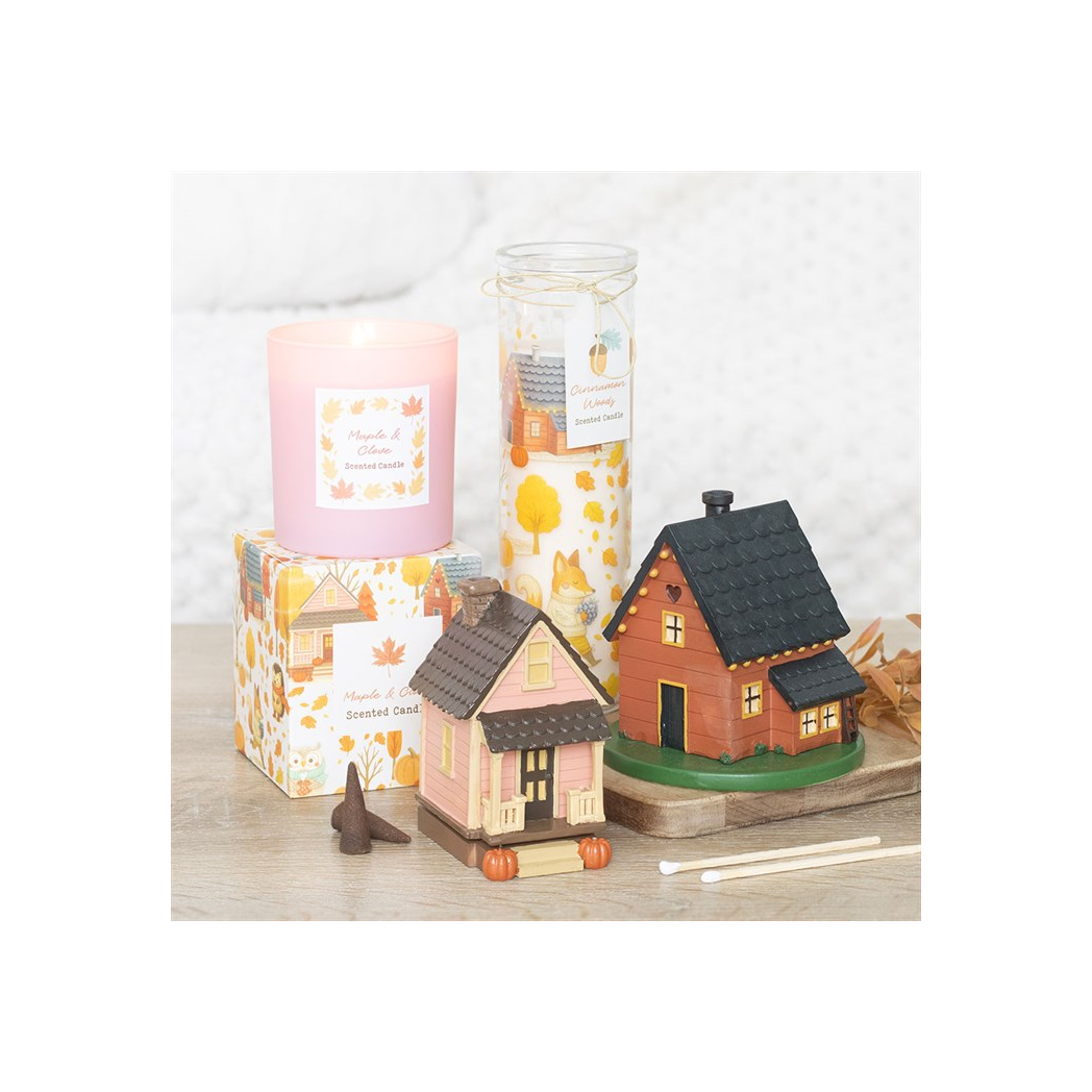 Pink House Incense Cone Burner with Pumpkins
