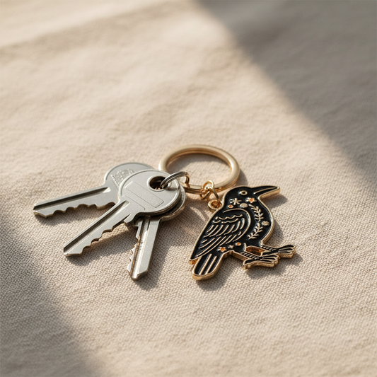 Folk Raven Keyring | Enamel Raven Keychain | Gothic Autumn & Halloween Gift
