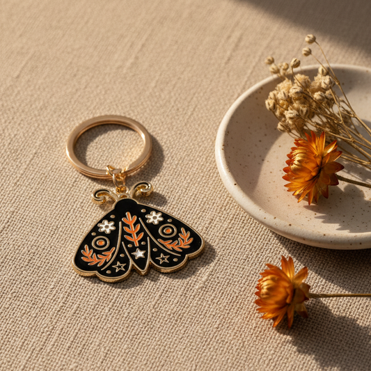 Folk Moth Enamel Keyring | Autumn Halloween Bag Charm | Frightful Folk Accessory