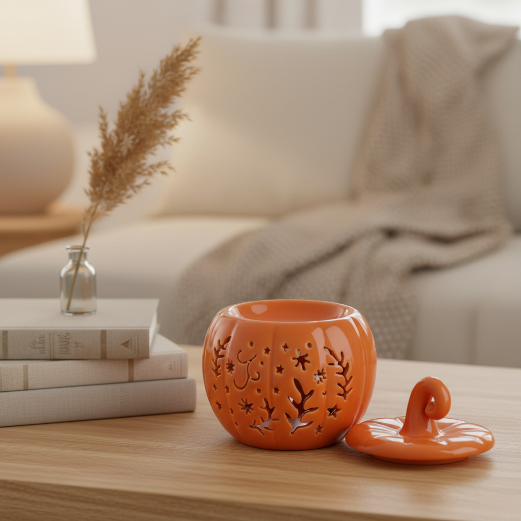 Orange Folk Pumpkin Oil Burner & Wax Warmer | Folk Art Halloween Ceramic Burner | Autumn Gift