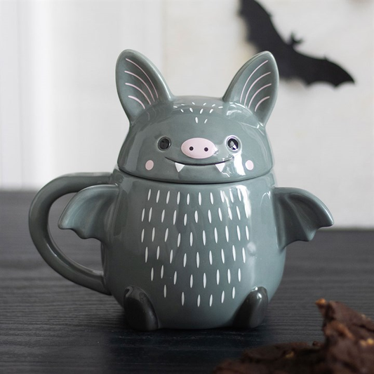 Cute Bat Lidded Ceramic Mug | Halloween & Quirky Drinkware