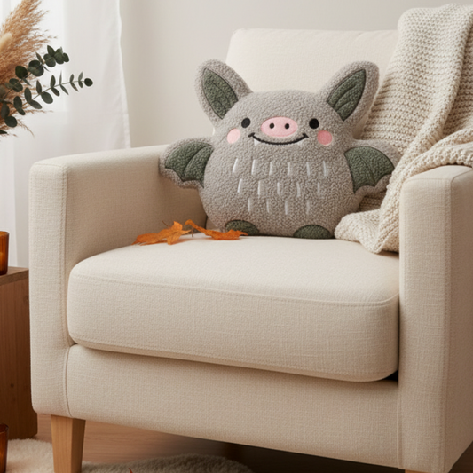 Cute Bat Boucle Cushion | Halloween Novelty Cushion & Spooky Home Decor Gift