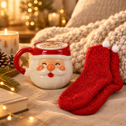 Jolly Santa Christmas Mug and Socks Set