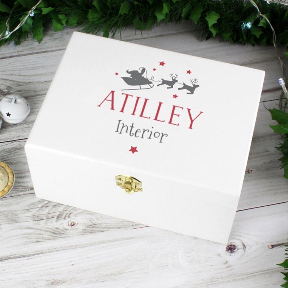 Personalised Christmas Eve White Wooden  Box