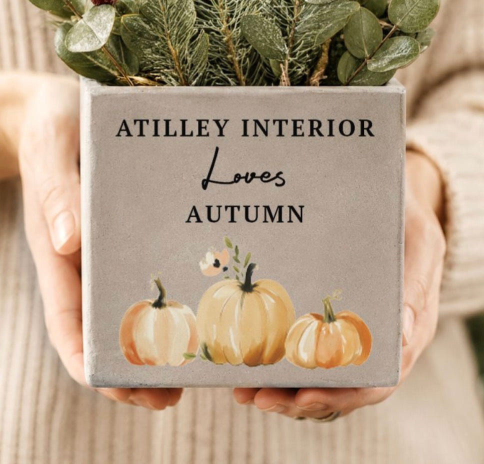 Personalised Pumpkin Concrete Plant Pot | Autumn Home Décor Gift