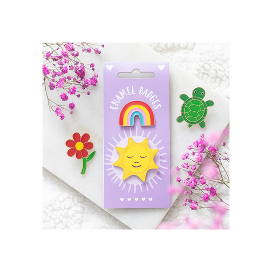 Set of 2 Rainbow and Sun Pin Badges