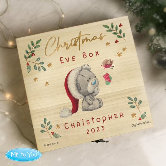Personalised Colourful Tiny Tatty Teddy Large Wooden Christmas Eve Box