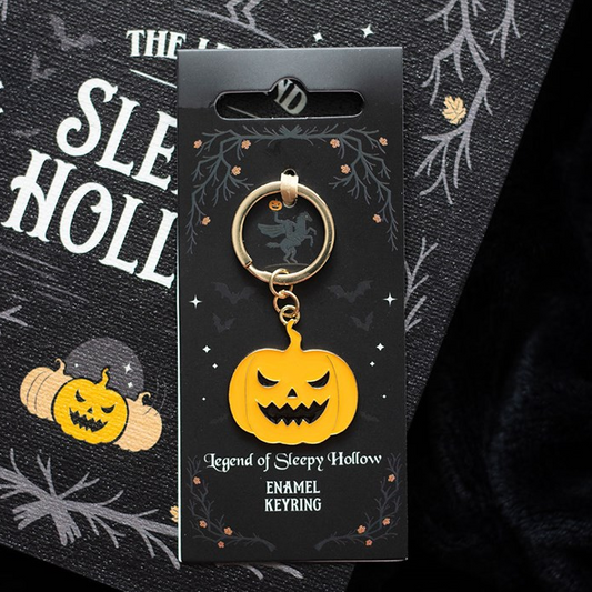 Halloween-themed keychain on a black card with 'Sleepy Hollow' branding.