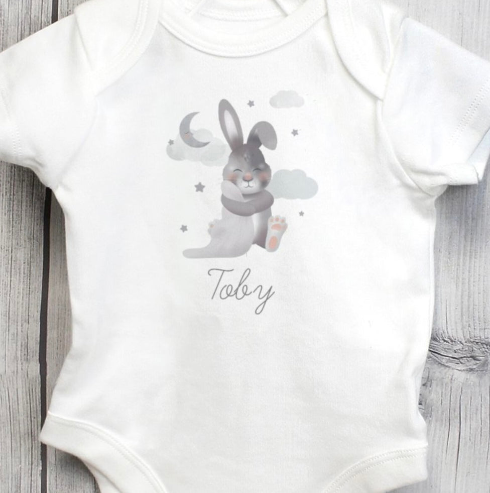 Personalised Bunny Baby Vest – Soft Cotton Newborn Gift In Size 0–3 Months