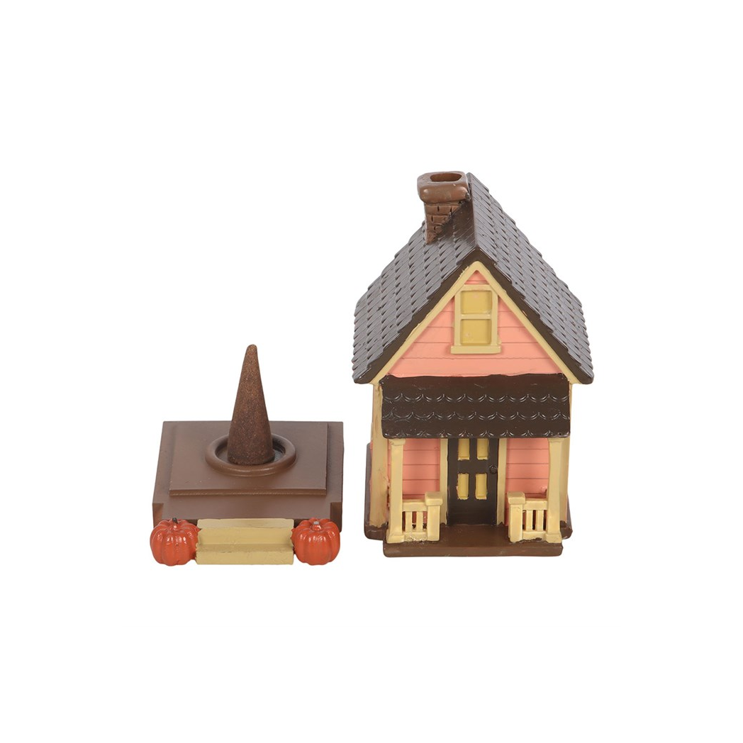 Pink House Incense Cone Burner with Pumpkins
