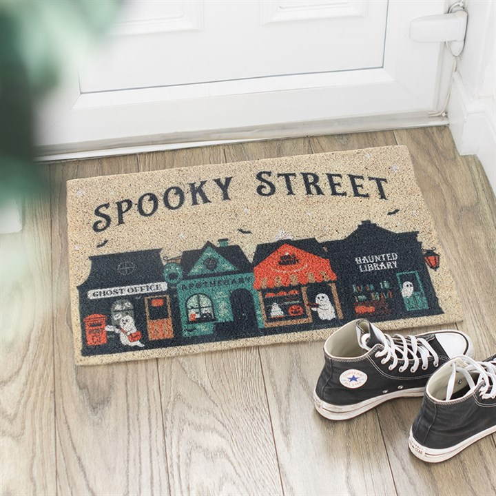 Natural Spooky Street Doormat | Halloween Coir Doormat & Haunted House Decor Gift