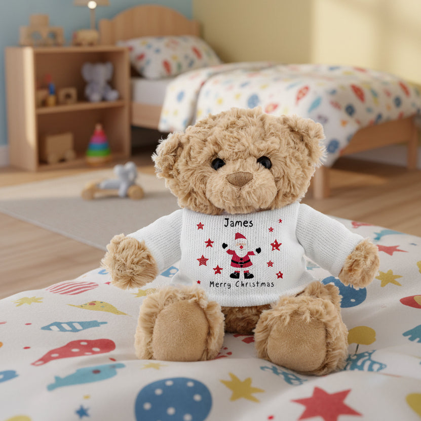 Personalised Spotty Santa Teddy Bear | Custom Name Christmas Gift