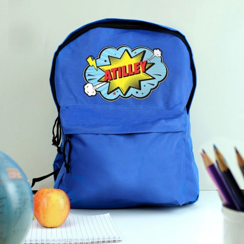 Personalised Superhero Blue Backpack | Kids Back to School