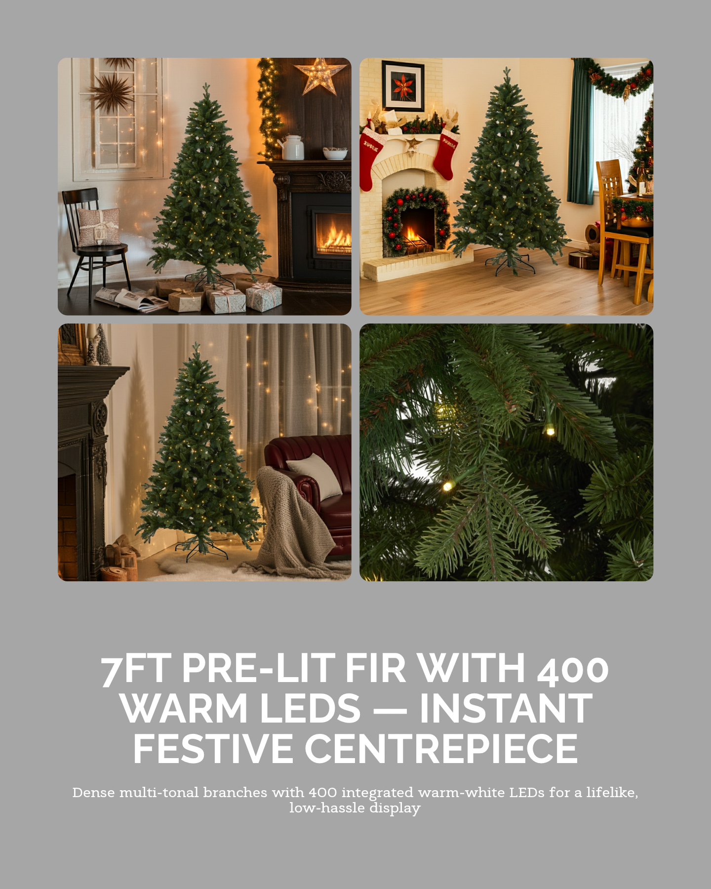 Green Forest Fir Pre-Lit 400L LED Christmas Tree – 7ft