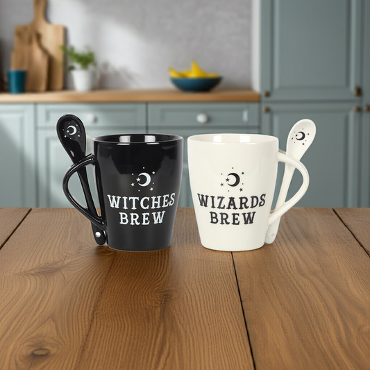 Witch and Wizard Couples Mug and Spoon Set