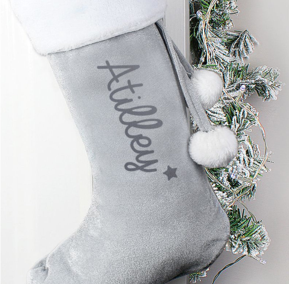 Personalised Name Only Silver Grey Stocking
