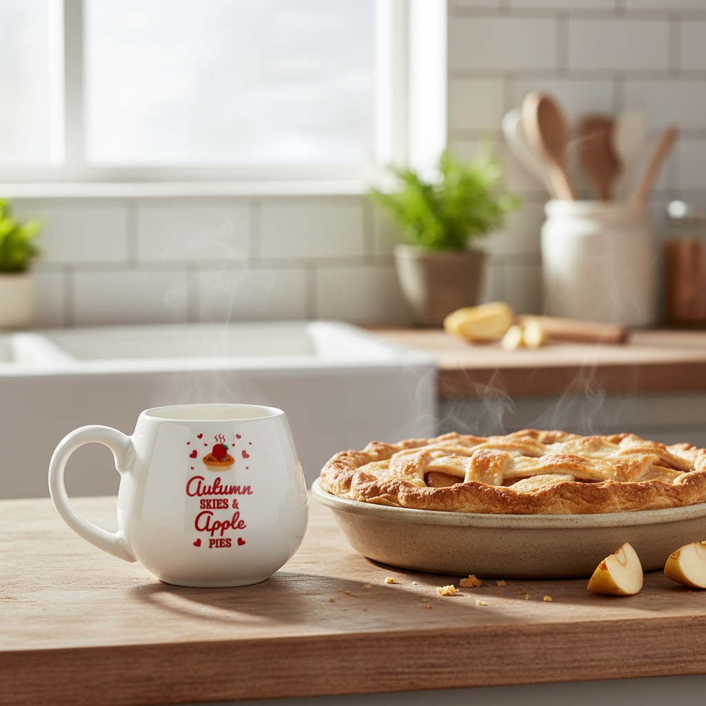Autumn Skies & Apple Pies Rounded Mug | Cosy Autumn Mug & Cottagecore Gift