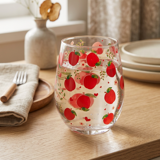 Apple Print Stemless Glass