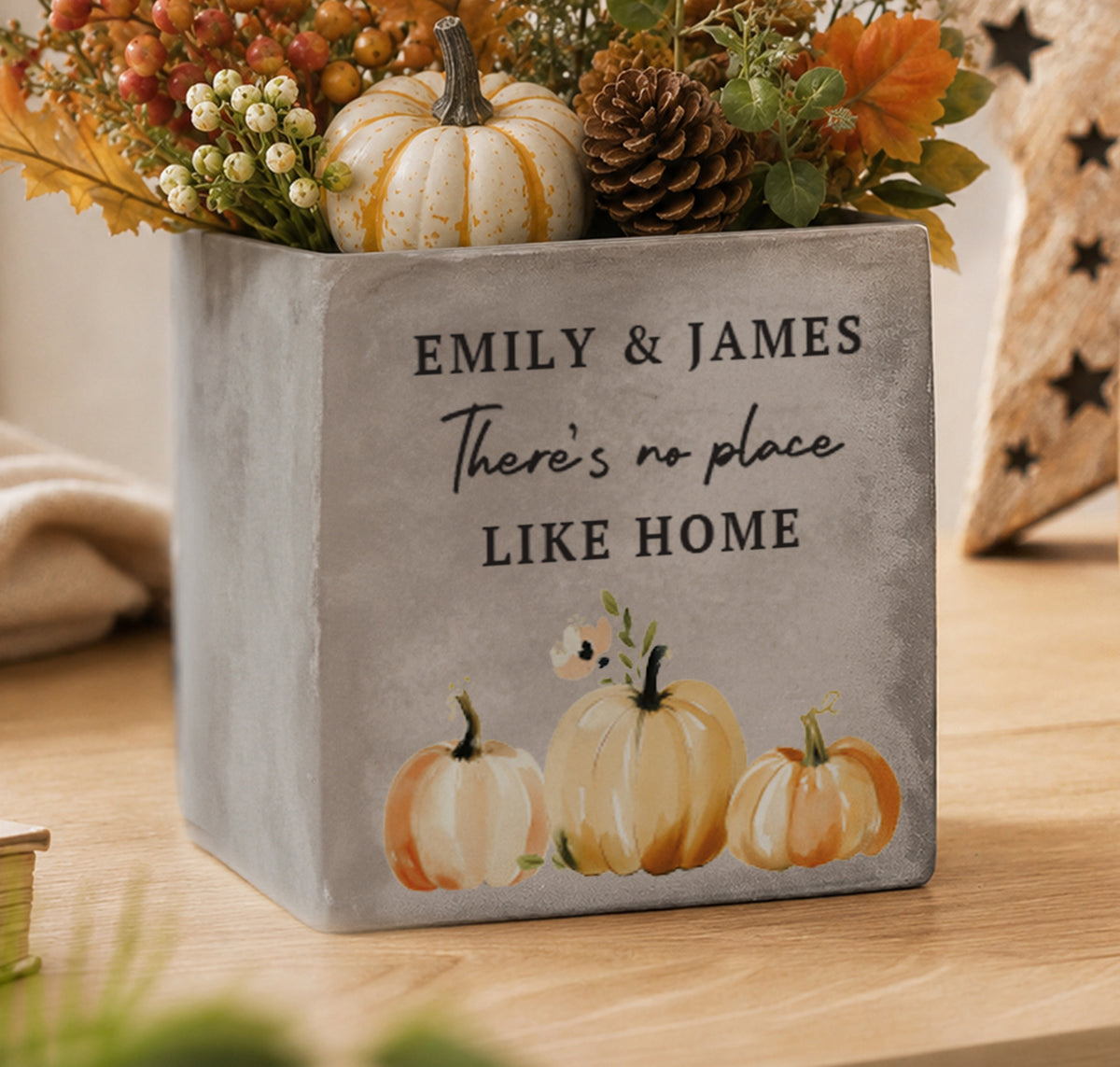 Personalised Pumpkin Concrete Plant Pot | Autumn Home Décor Gift