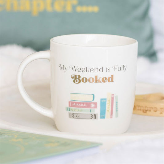 "My Weekend is Fully Booked" Ceramic Mug – 350ml Book Lover Gift