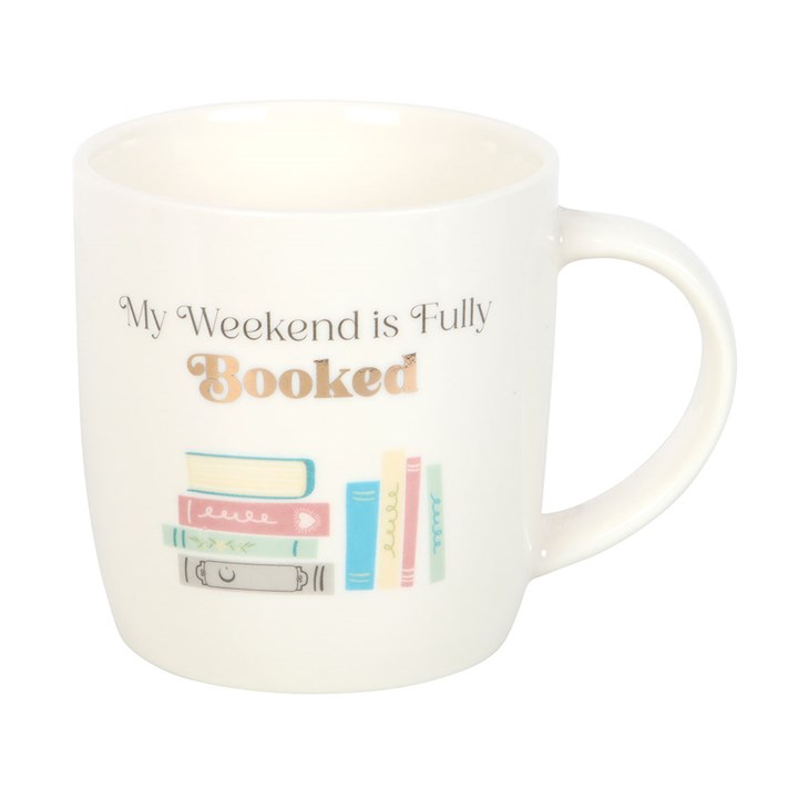 "My Weekend is Fully Booked" Ceramic Mug – 350ml Book Lover Gift