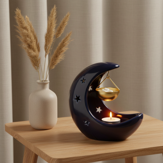 Blue Crescent Moon Hanging Oil Burner | Celestial Home Fragrance & Witchy Decor Gift