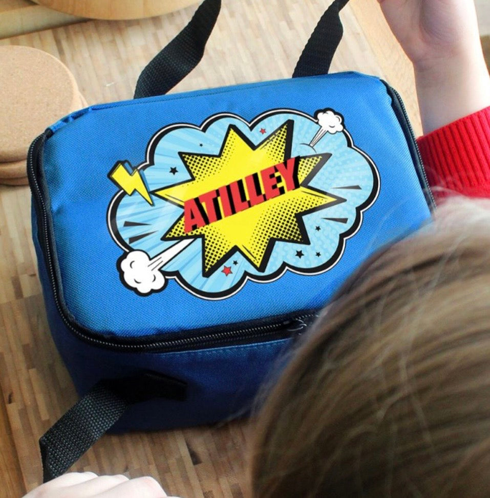 Personalised Superhero Blue Lunch Bag | Kids Back to School