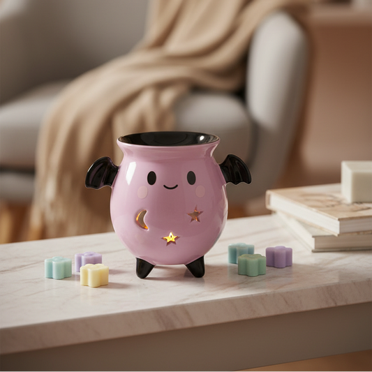 Pastel Bat Brew Cauldron Oil Burner | Witchy Home Fragrance & Spooky-Cute Decor Gift