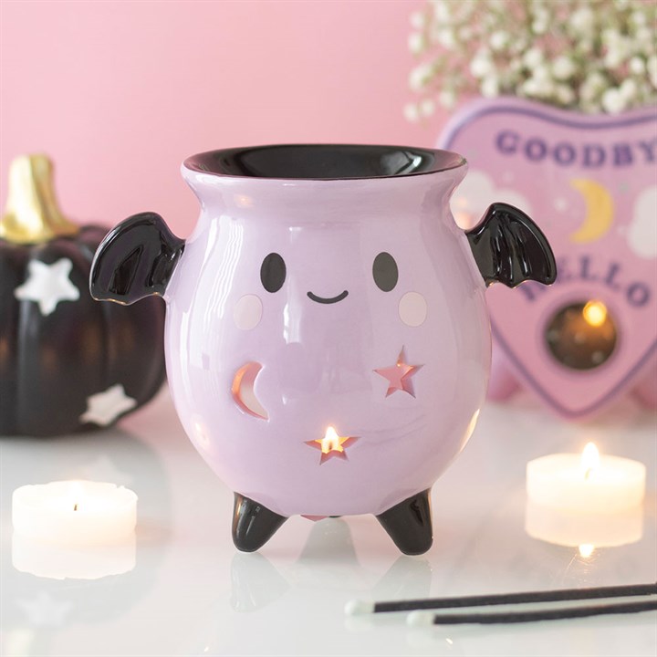 Pastel Bat Brew Cauldron Oil Burner | Witchy Home Fragrance & Spooky-Cute Decor Gift