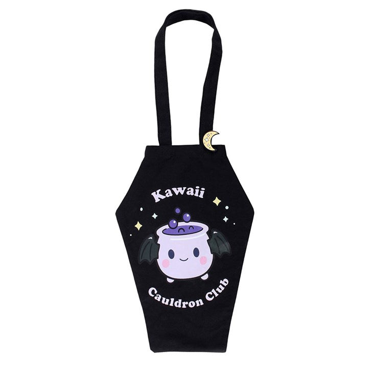 Kawaii Cauldron Club Coffin Shaped Tote Bag with Enamel Pin Badge