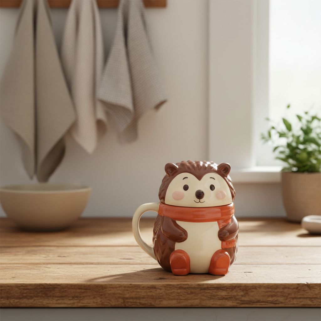 Hazel Hedgehog Lidded Mug | Woodland Ceramic Mug with Lid | Cottagecore Gift