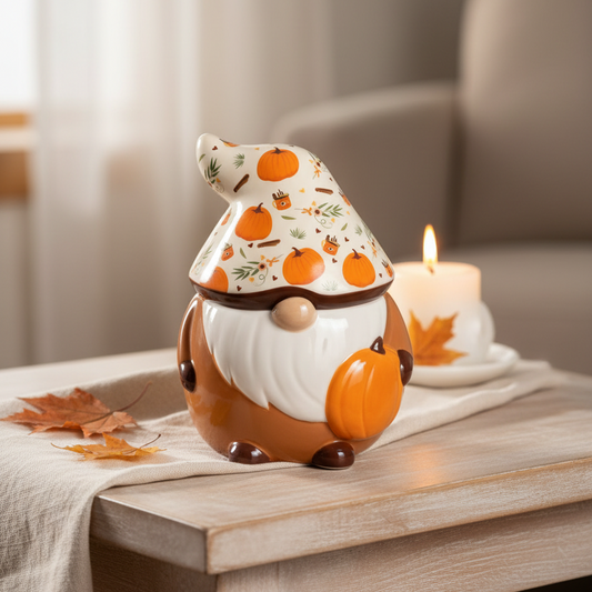 Autumn Days Gonk Oil Burner | Pumpkin Hat Ceramic Wax Warmer | Cosy Autumn Home Décor Gift