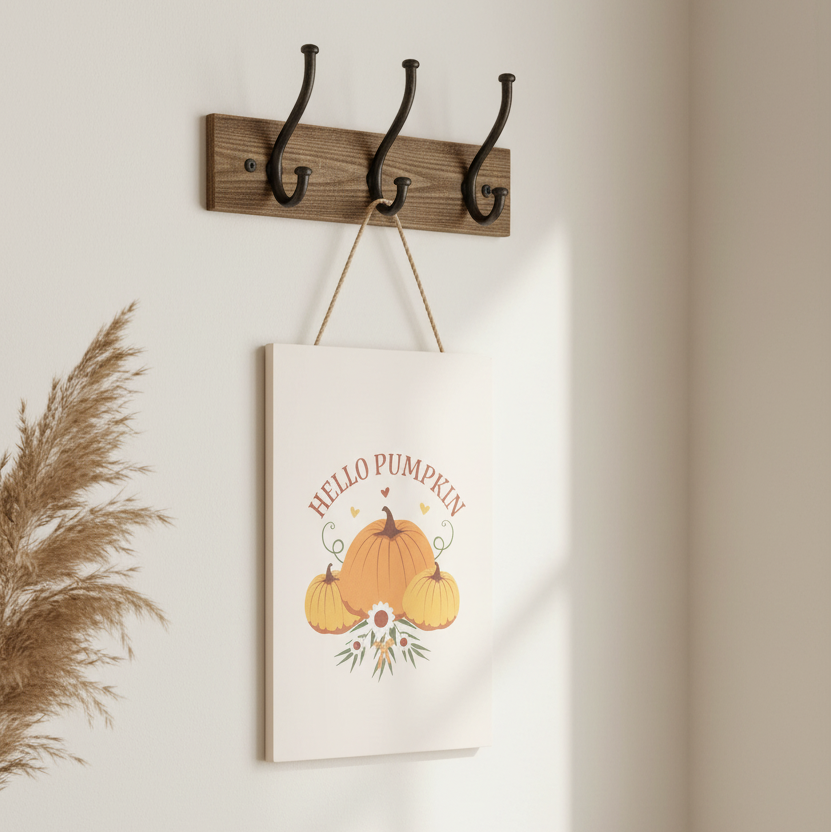 Autumn Days Hello Pumpkin Hanging Sign | MDF Pumpkin Wall Sign | Autumn & Halloween Home Décor Gift