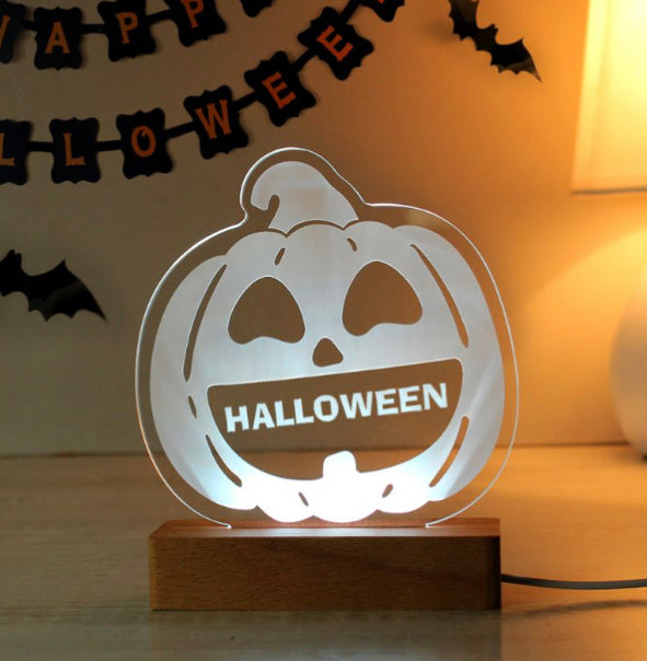 Personalised Pumpkin Wooden LED Light | Custom Halloween Décor