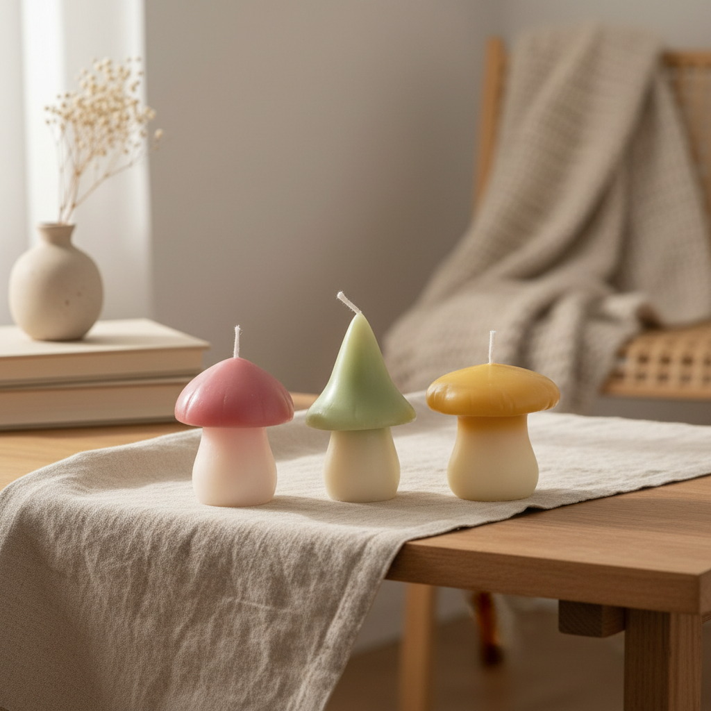 Set of 3 Pastel Mushroom Candles | Cottagecore Home Decor & Whimsical Gift