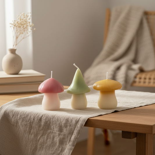 Set of 3 Pastel Mushroom Candles