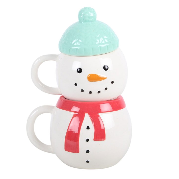 Set of 2 Winter Snowman Stacking Mugs