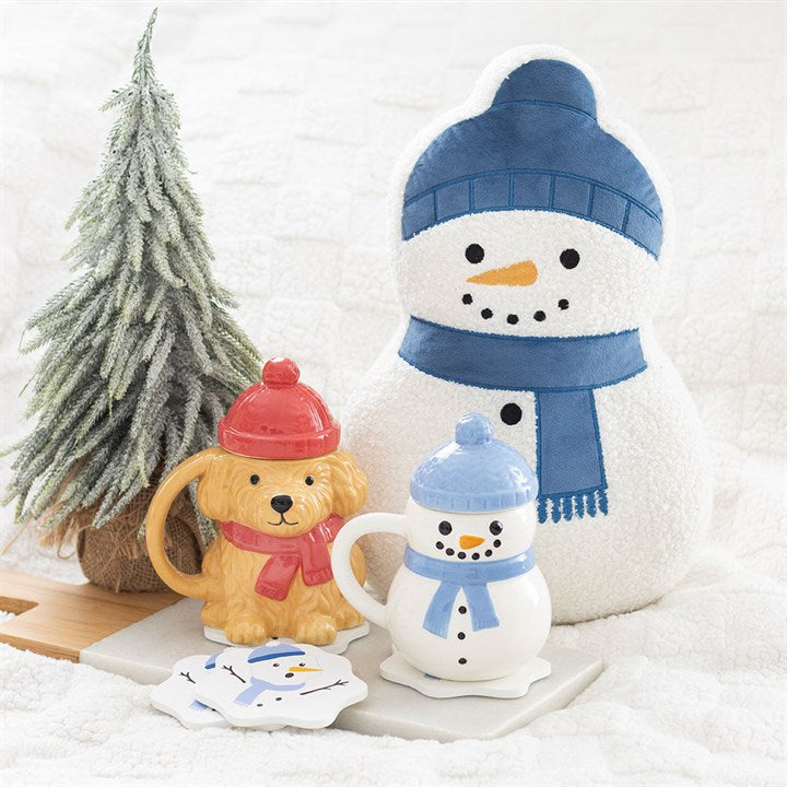 Snowman Shaped Bouclé Cushion | Festive Christmas Cushion