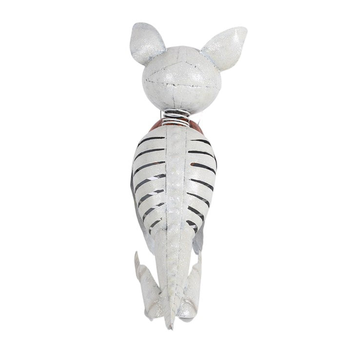 Metal Skeleton Dog Ornament with Pumpkin | Halloween Garden & Home Décor