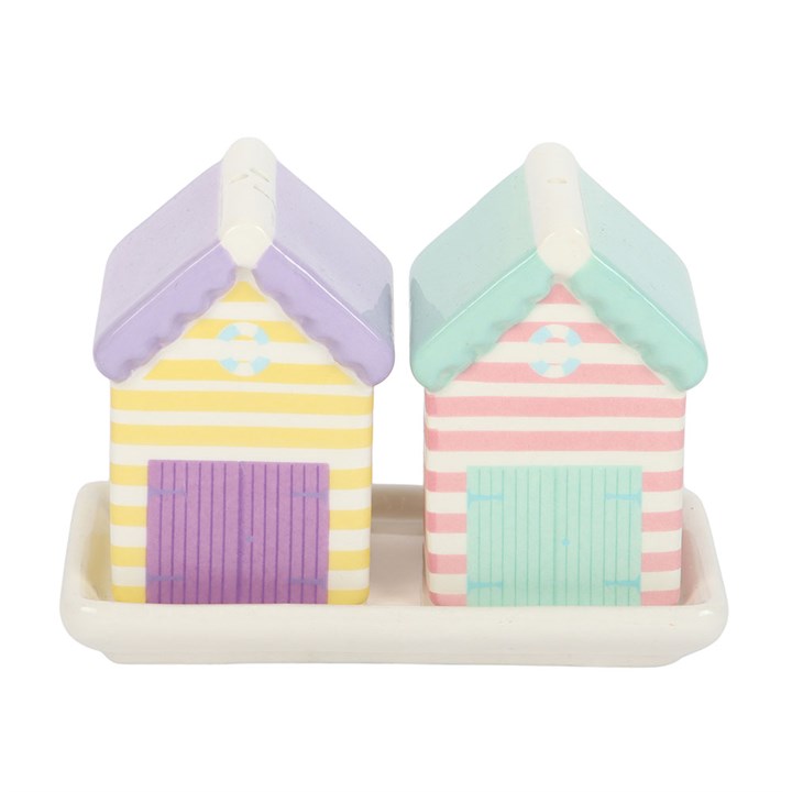 Pastel Beach Hut Salt & Pepper Shakers | Coastal Ceramic Kitchen Set | Seaside Gift