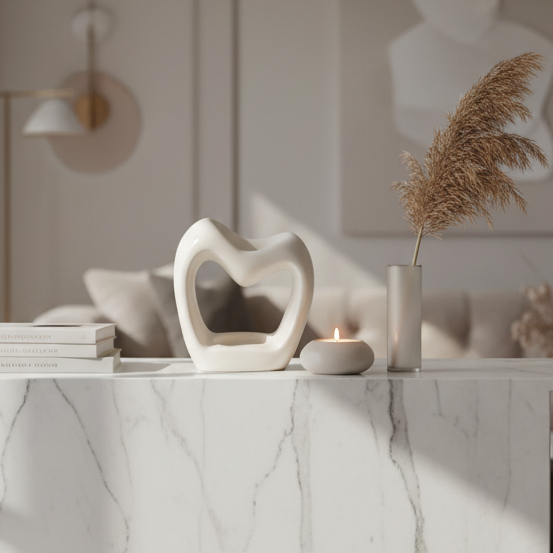 Sculptural Heart Oil Burner | Glossy White Ceramic Home Fragrance | Valentine's & Wedding Gift