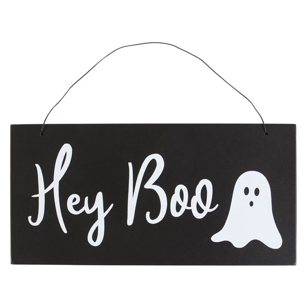 Hey Boo Ghost Halloween Hanging Sign