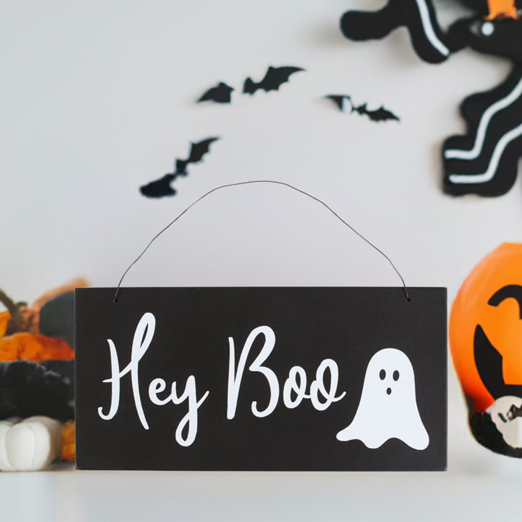 Hey Boo Hanging Halloween Sign
