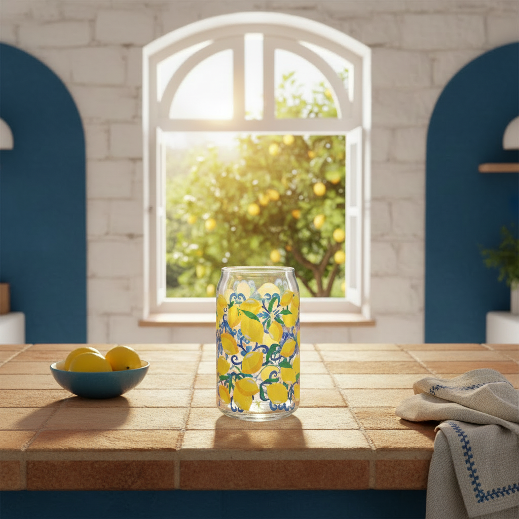 Lemon Print Can Glass