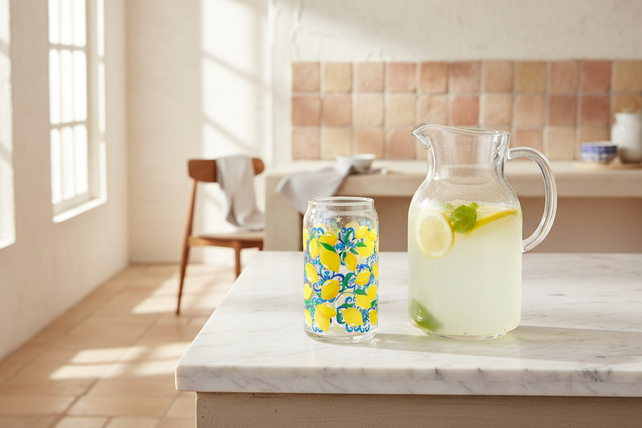 Lemon Print Can Glass
