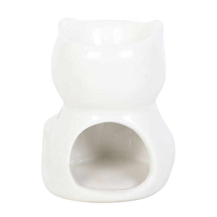 White Happy Cat Oil Burner | Ceramic Sitting Cat Wax Warmer | Cat Lover Gift