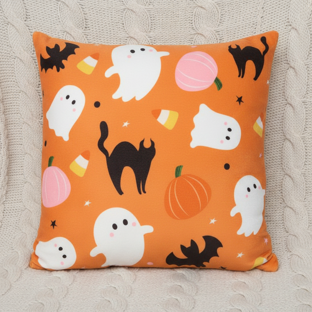 Square Sweet and Spooky Ghost Print Cushion