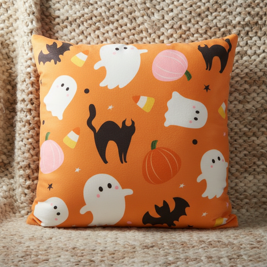 Square Sweet and Spooky Ghost Print Cushion