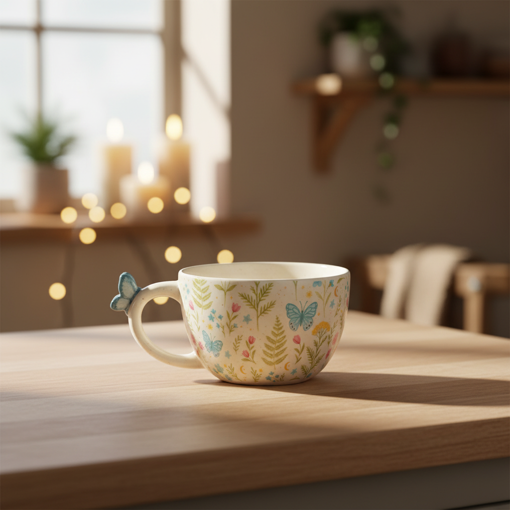 Luna Bloom Floral Print Mug with Butterfly